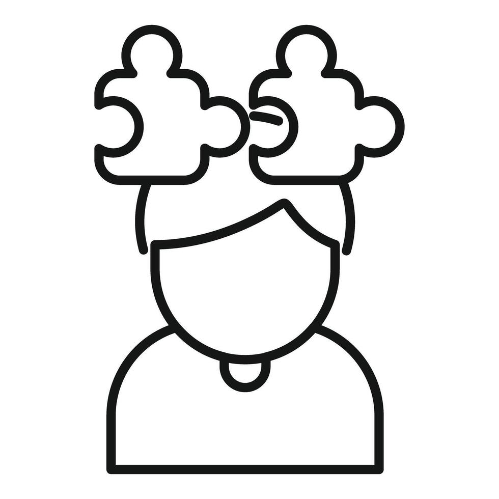 Young man solving problem with puzzle pieces over head vector
