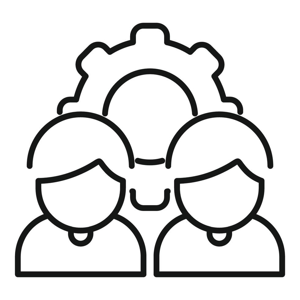 Two businessmen working together with gear icon representing teamwork vector
