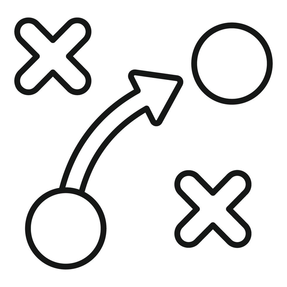 Strategy planning showing business tactics with arrow avoiding obstacles vector