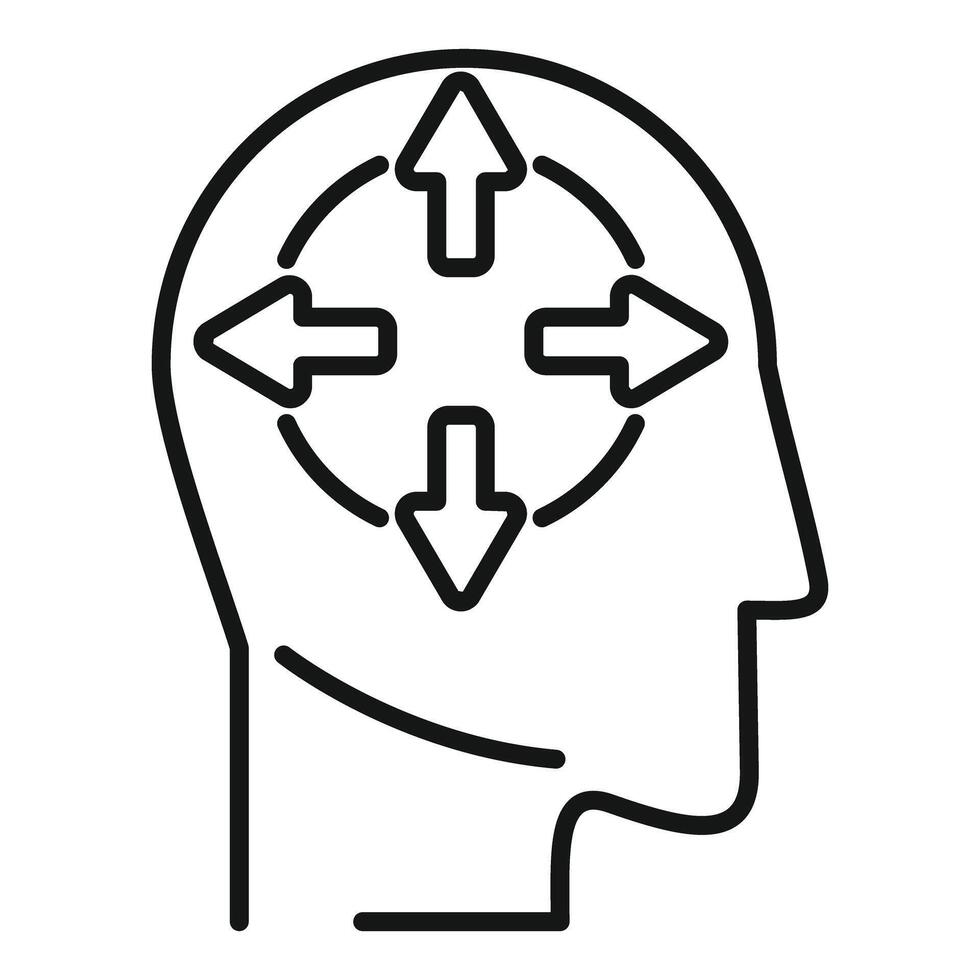 Human head deciding with arrows pointing in different directions vector