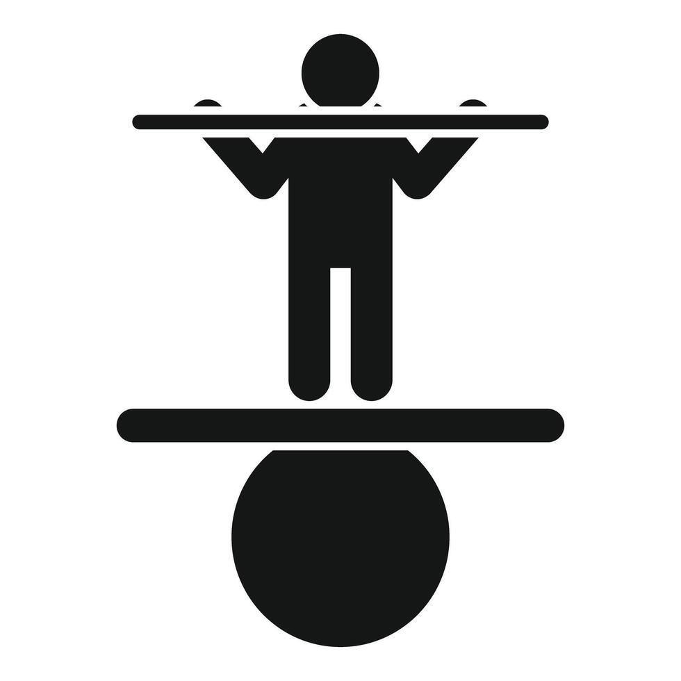 Businessman balancing on seesaw with big weight icon vector