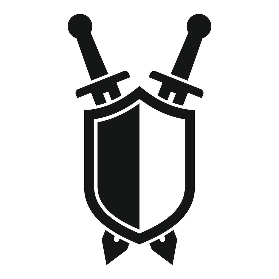 Swords guarding a shield logo representing security and protection vector
