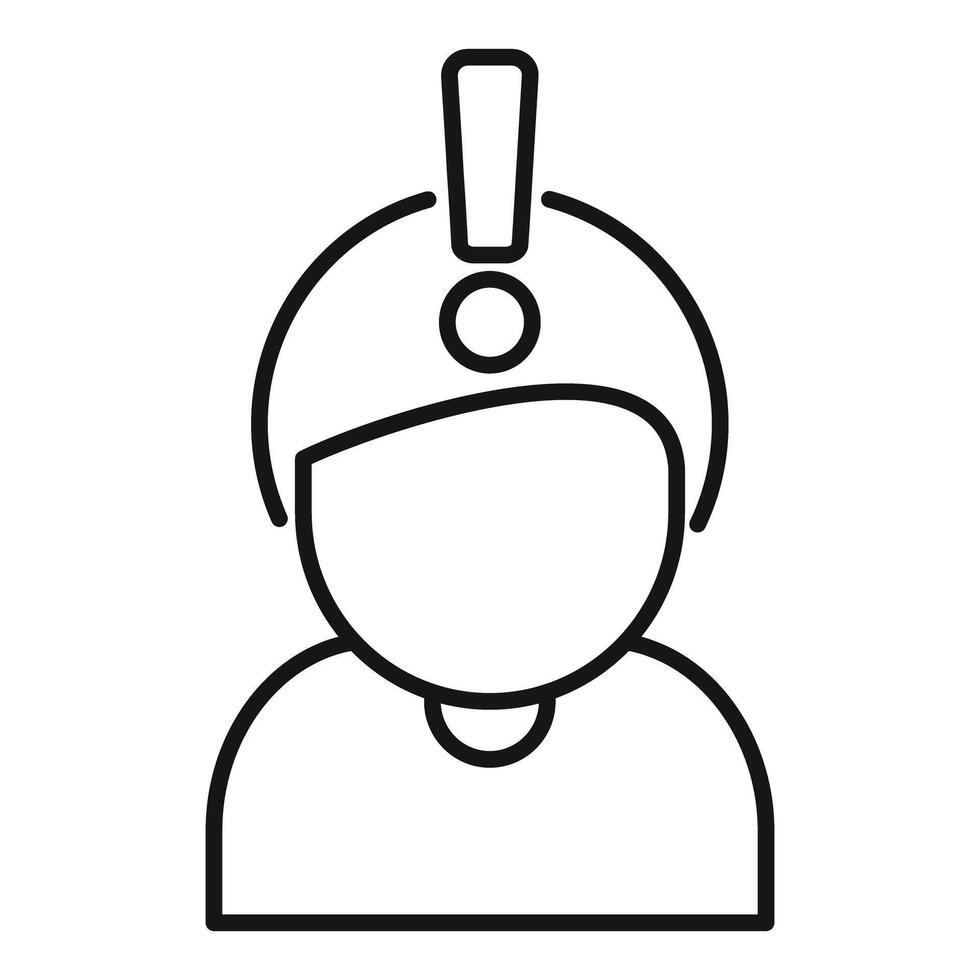 Person wearing helmet with exclamation mark having new idea vector