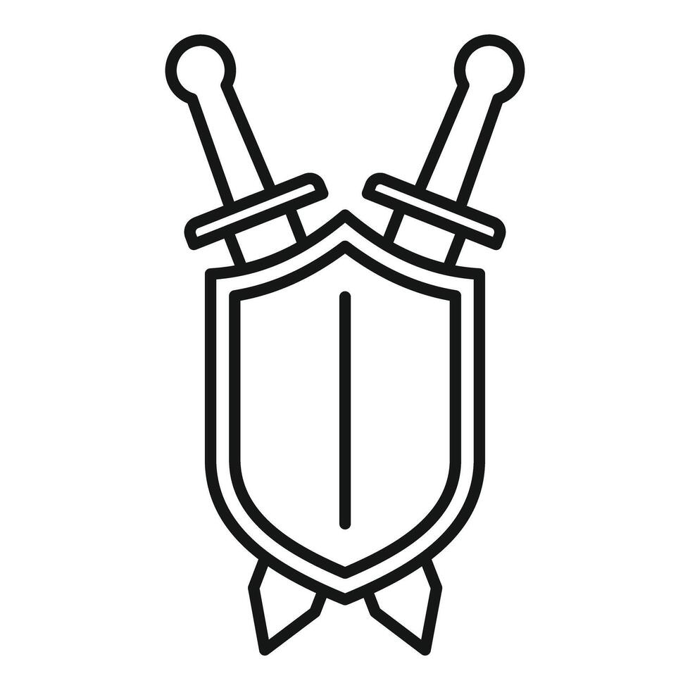 Two crossed swords are protecting a shield with a line in the middle vector