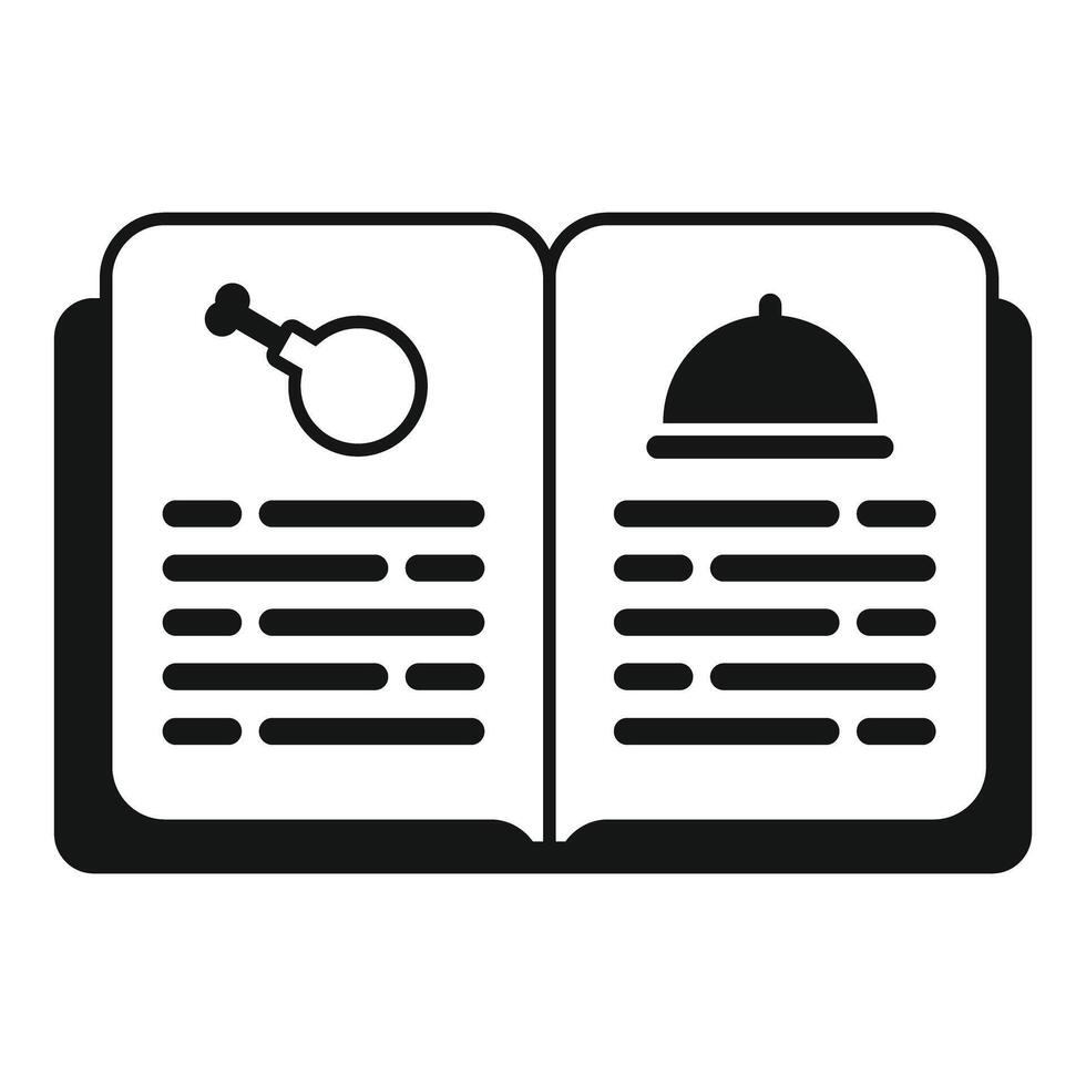 Open recipe book showing chicken leg and cloche icons vector