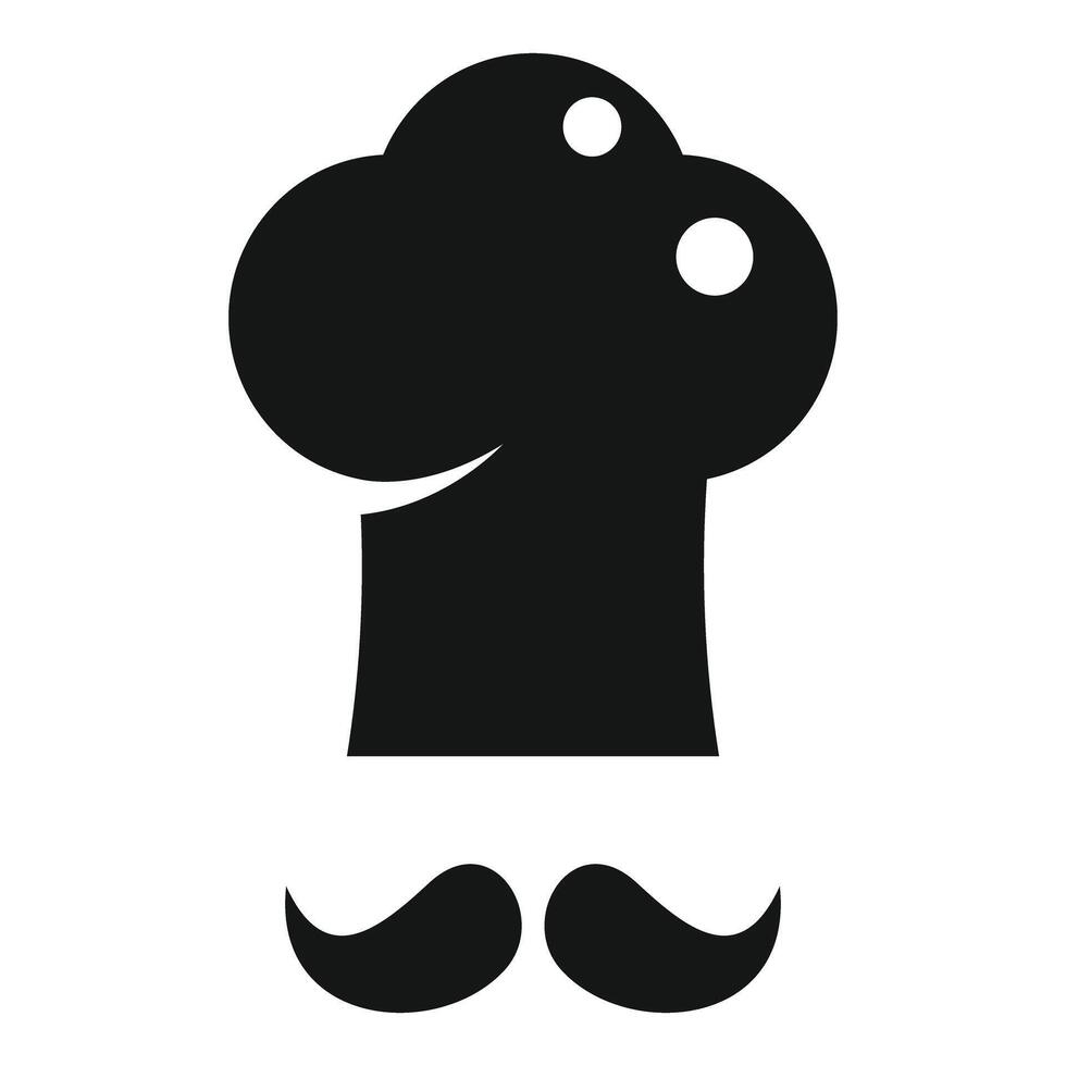 Black chef toque hat with mustache logo for restaurant menu or culinary business vector