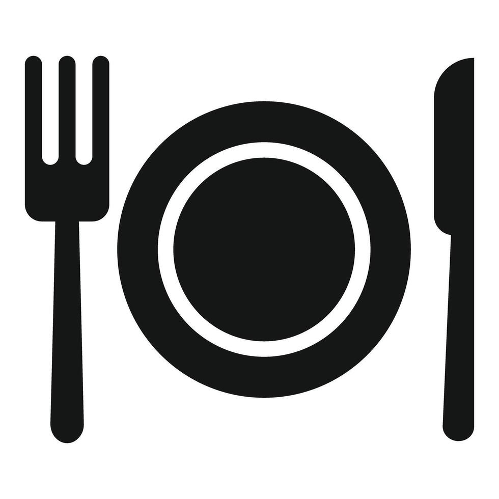 Black plate knife and fork icon showing eating vector