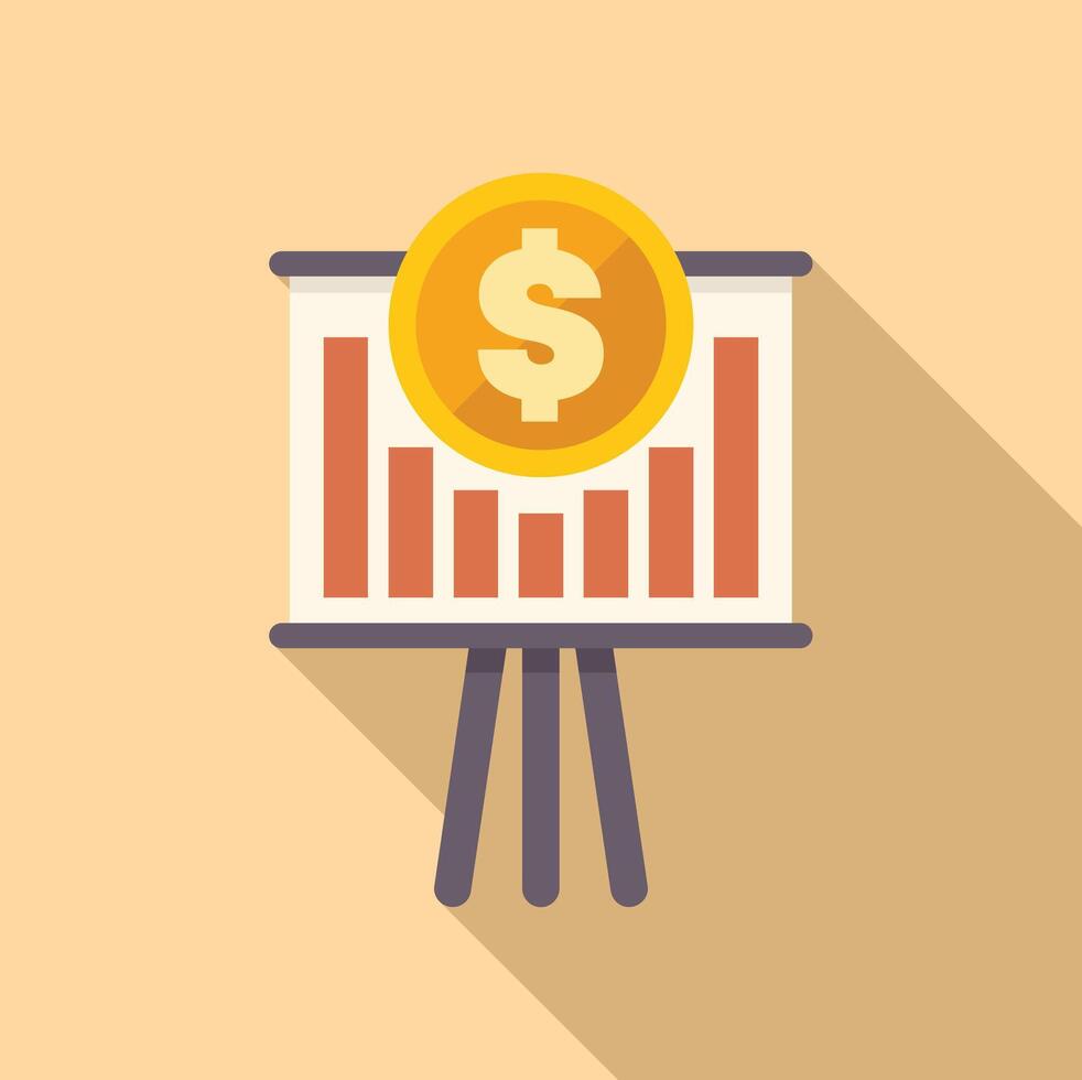 Presentation board showing growing bar chart and dollar coin, business success concept vector