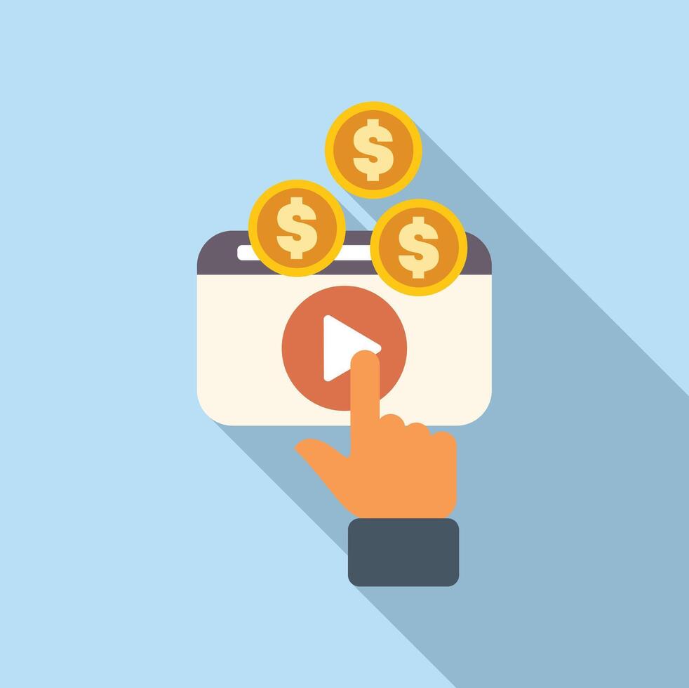 Hand clicking play button on player making money online vector
