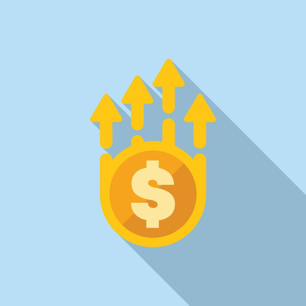 Dollar coin increasing in value with upward arrows vector