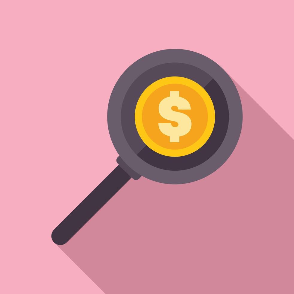 Magnifying glass showing dollar coin searching for investment opportunity vector