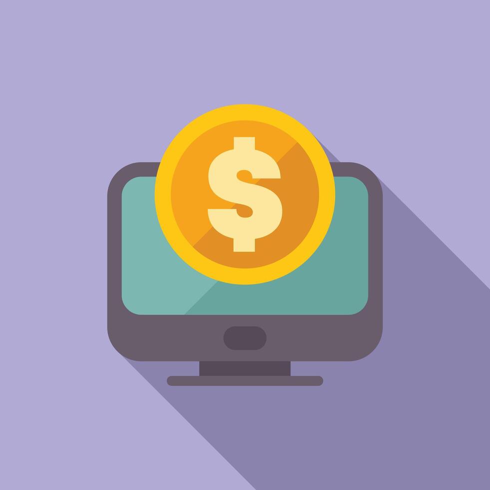 Desktop computer showing online payment with a gold coin vector