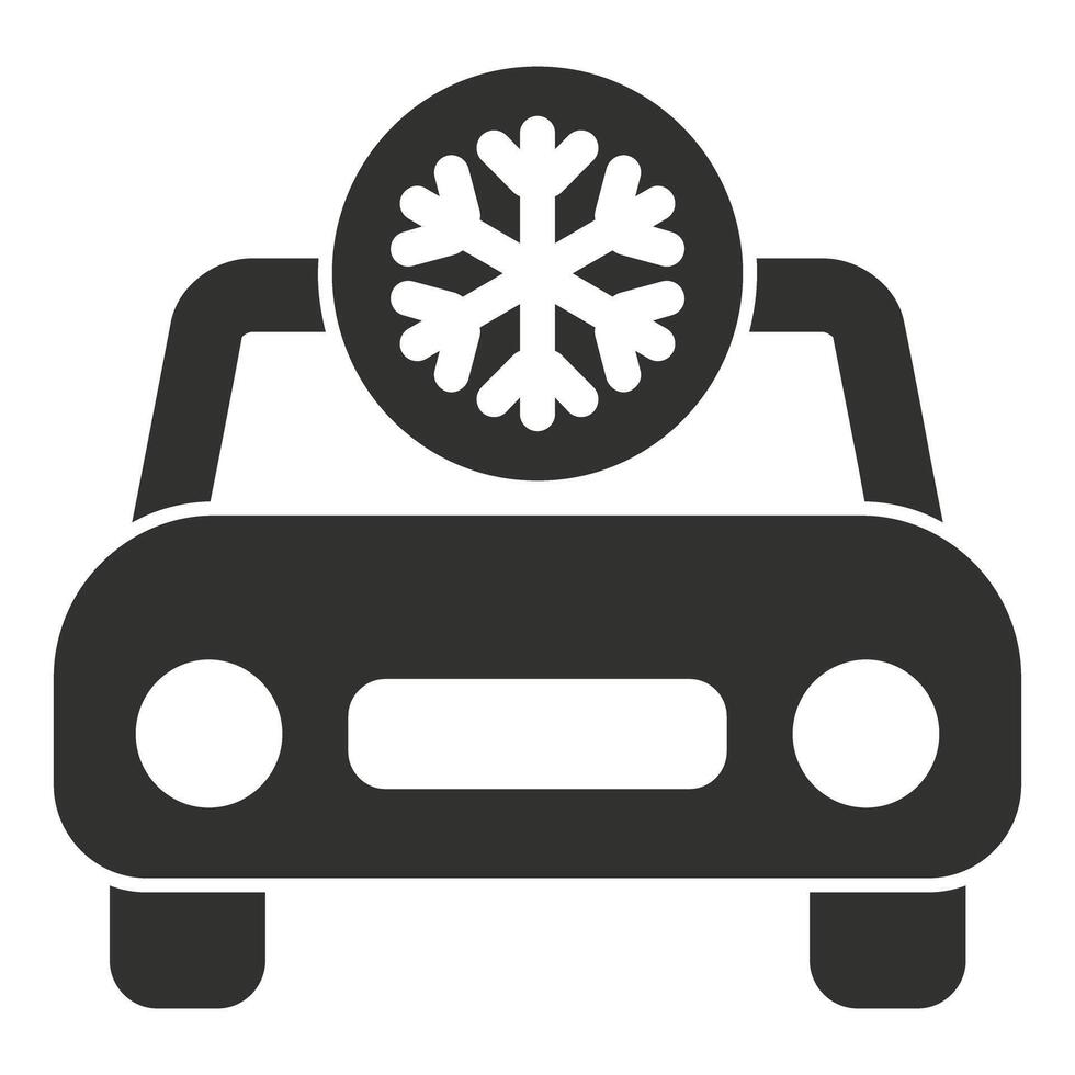 Black car icon showing winter driving conditions with snowflake vector