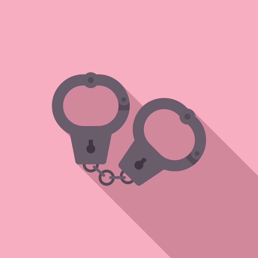 Pair of metal handcuffs is lying on pink background vector