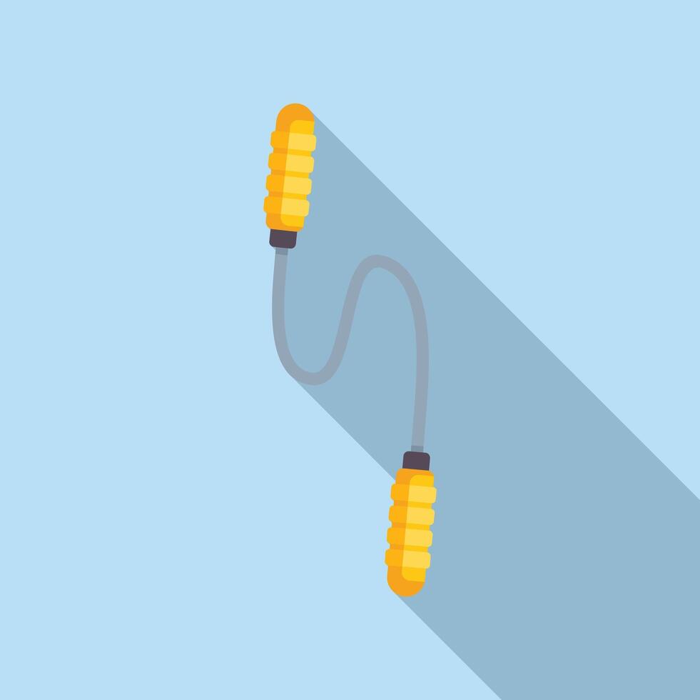 Yellow skipping rope lying on blue background with shadow vector