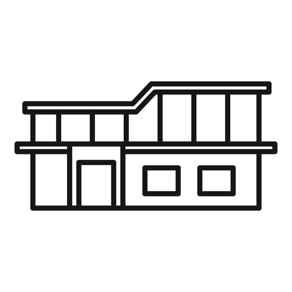 Modern two storey house with balcony and big windows line icon vector