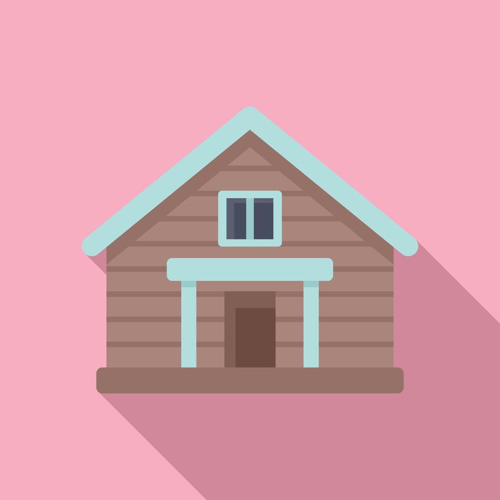 Wooden house with porch casting long shadow on pink background vector