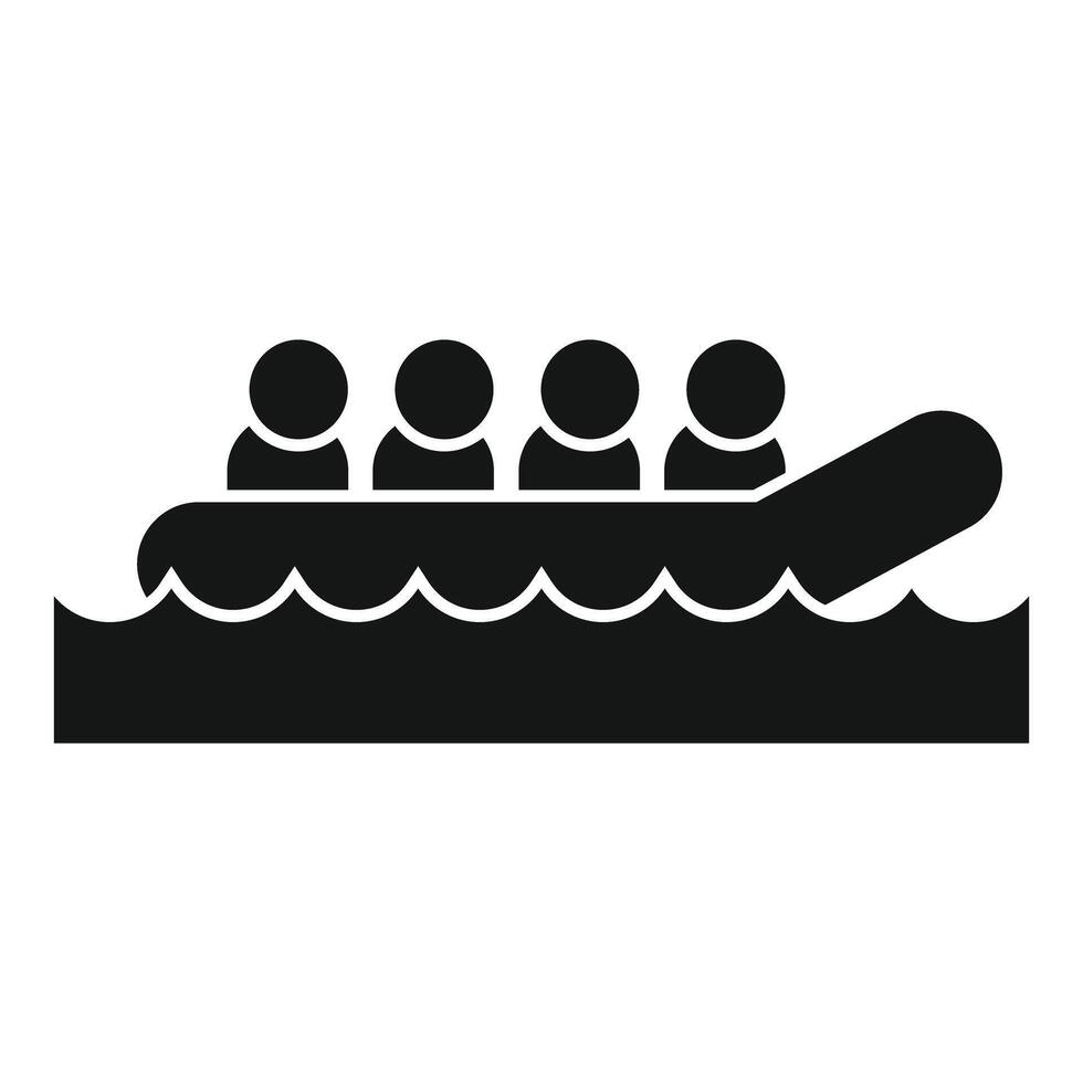 Group of refugees crossing sea on inflatable boat vector