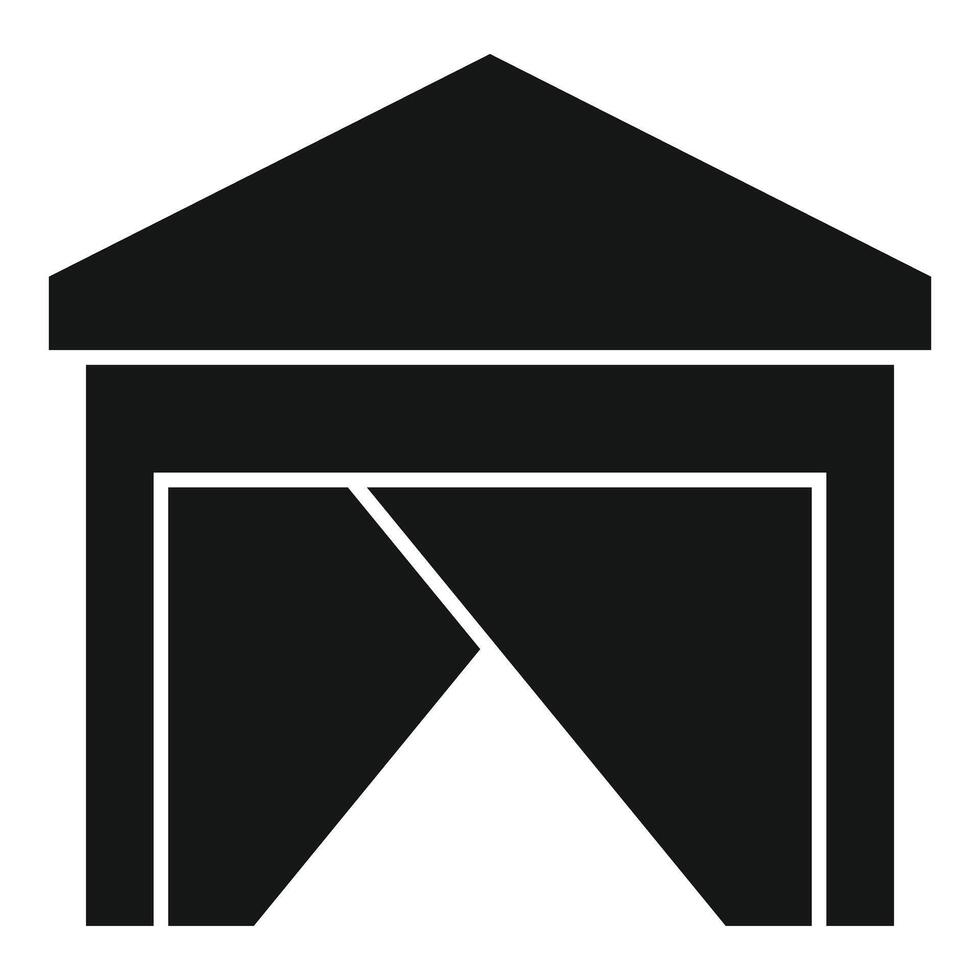 Simple black and white icon of a garage with an open door vector