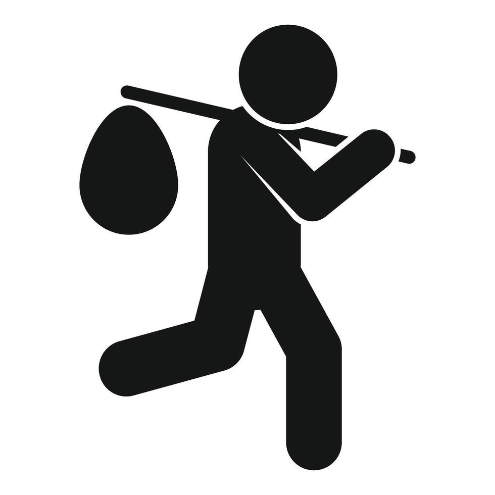 Homeless man running with belongings on stick vector