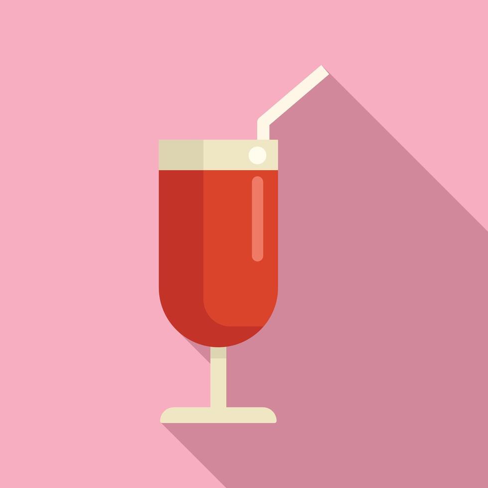 Red cocktail glass with straw standing on thin stem illustration vector