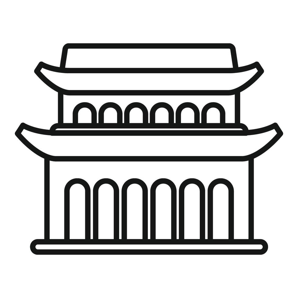 Line art icon of an asian temple with a multi tiered roof vector