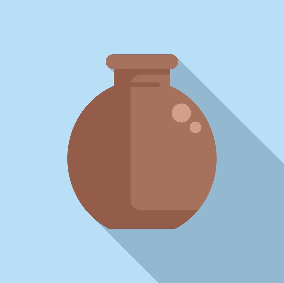 Round clay pot casting a long shadow on blue background vector