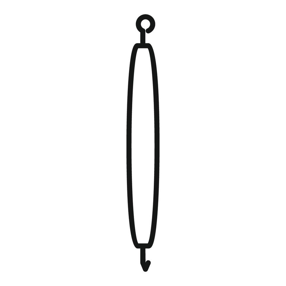 Black outline icon of a piercing needle being used for body modification vector