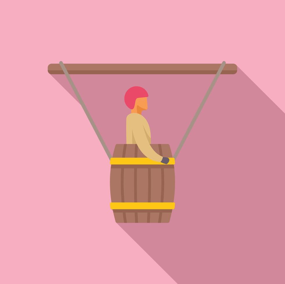 Stuntman hanging in a barrel performing a dangerous stunt vector