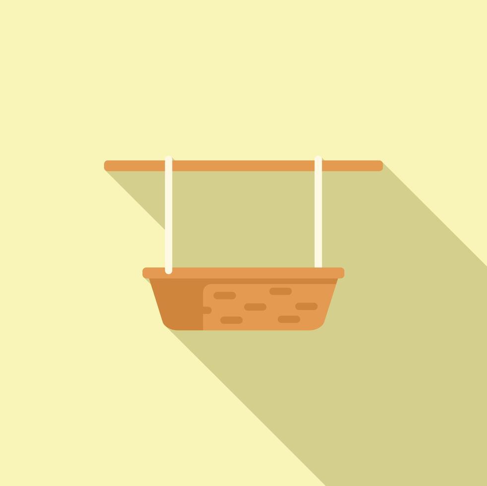 Wicker basket hanging on wooden stick with ropes vector
