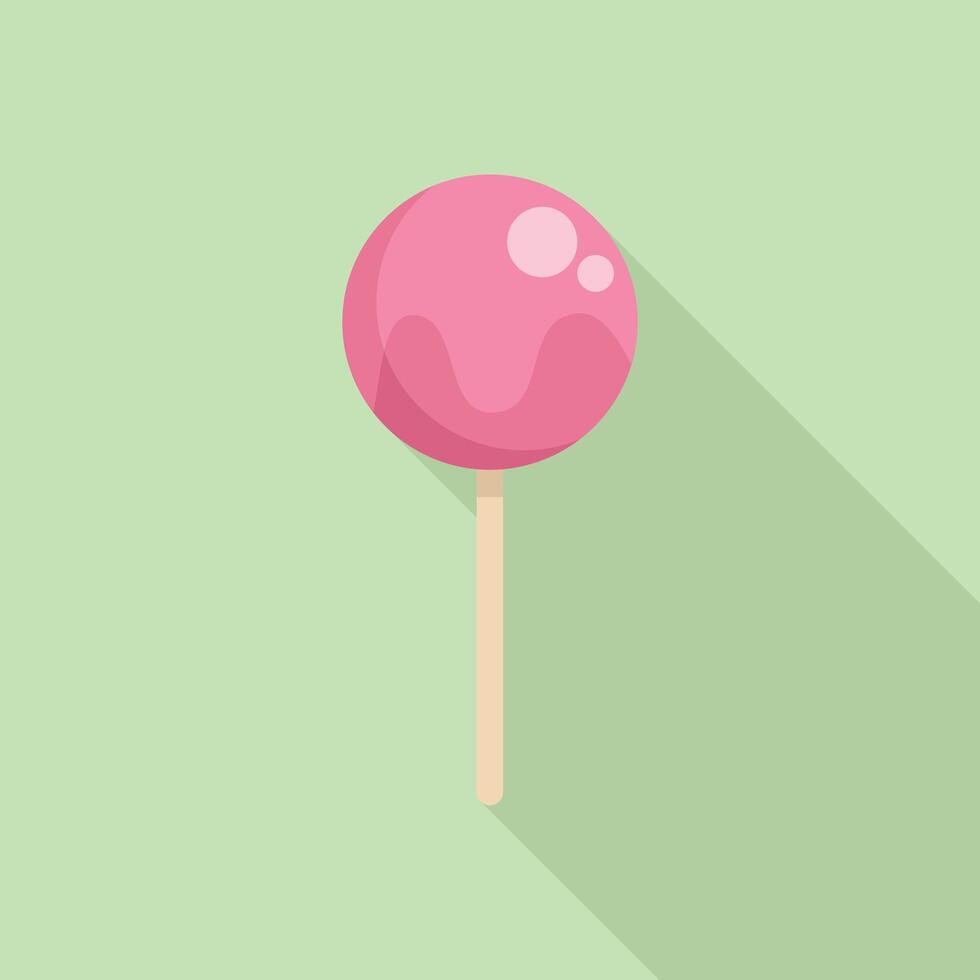 Pink lollipop casting long shadow on green background vector