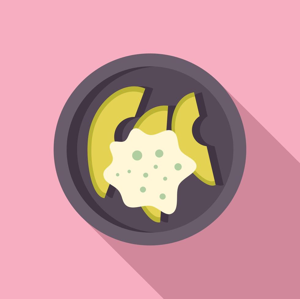 Slices of ripe avocado with sauce on plate for healthy breakfast vector