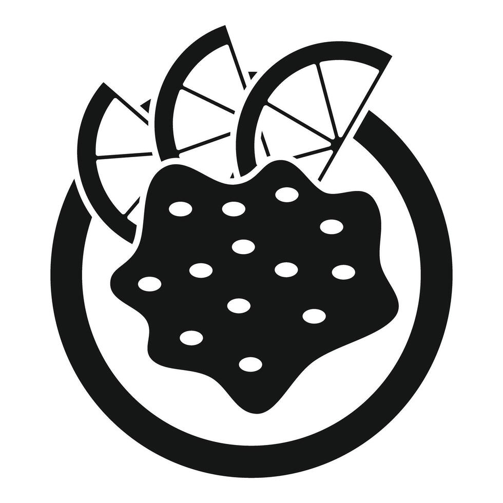 Black and white icon of a sweet treat with a fruity topping vector