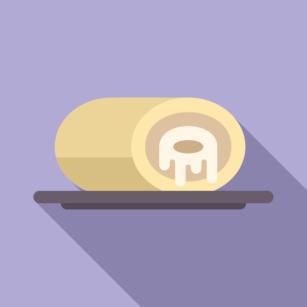 Delicious swiss roll cake dripping with cream on a plate vector