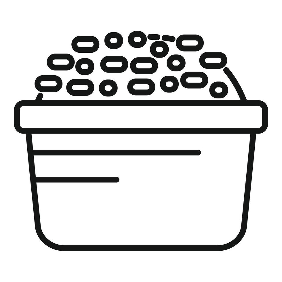 Full laundry basket overflowing with clean clothes icon vector