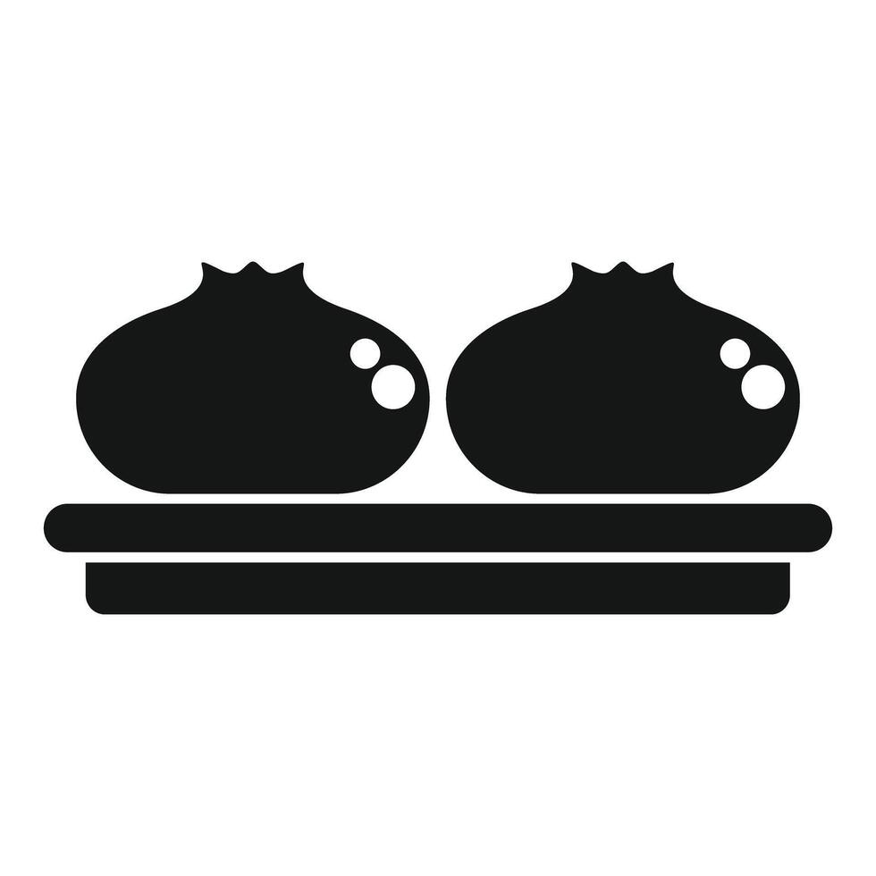 Steamed buns resting on a wooden tray in simple black silhouette vector