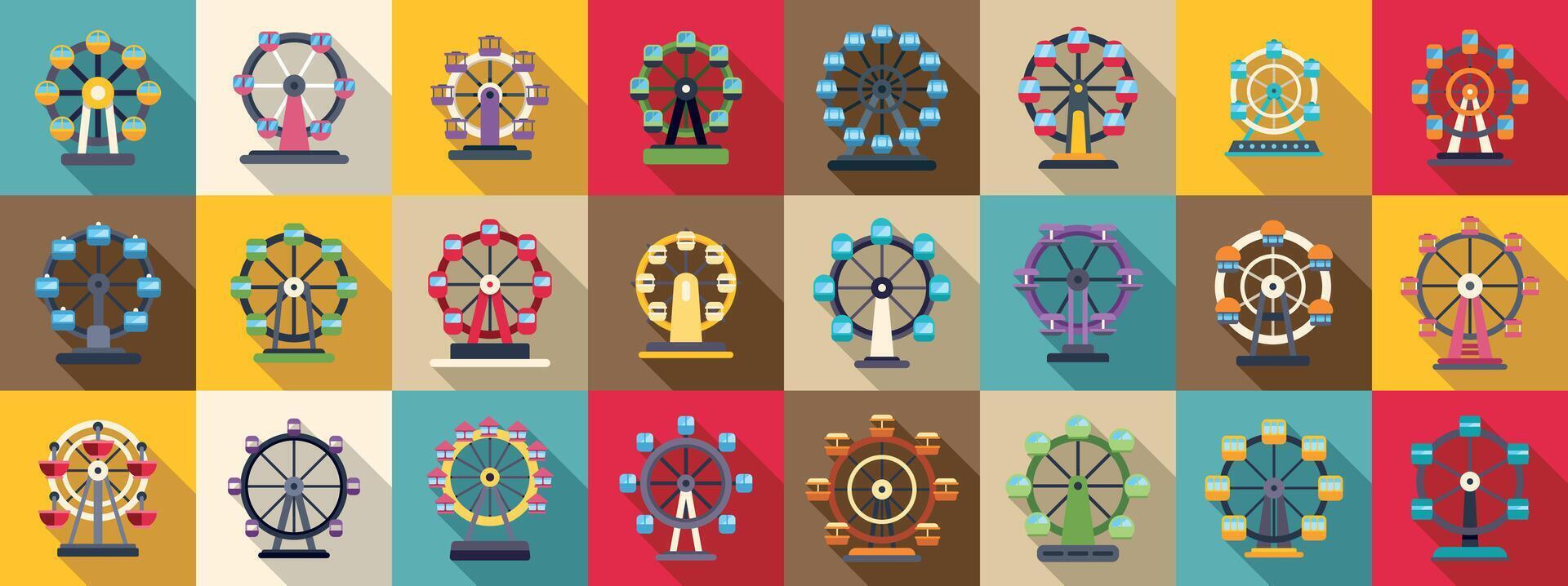 Ferris wheel icons set. Ferris wheel icons set in flat style for any design vector