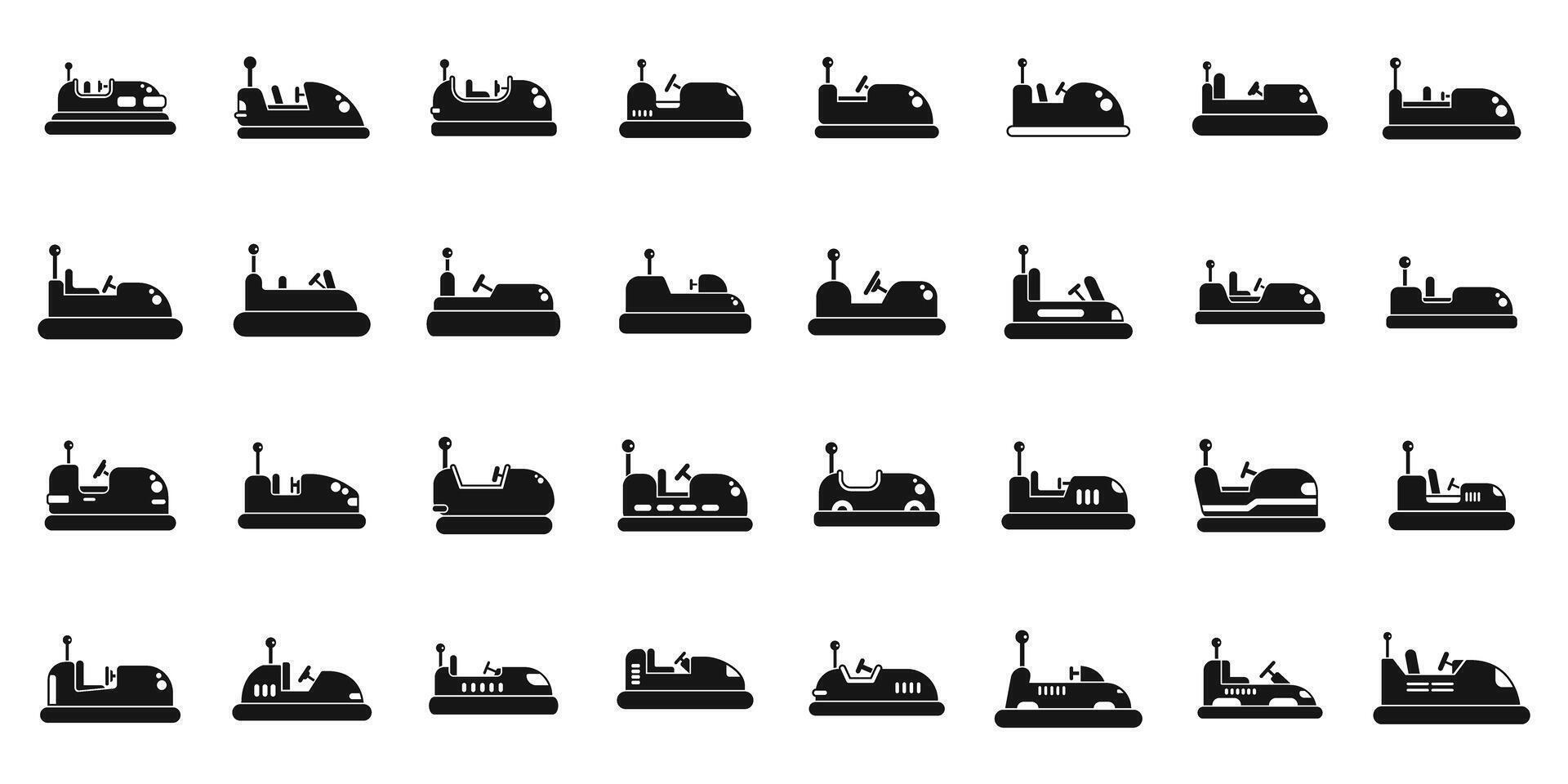 bumper cars attraction icons set. Set of different bumper cars for amusement park having fun driving vector