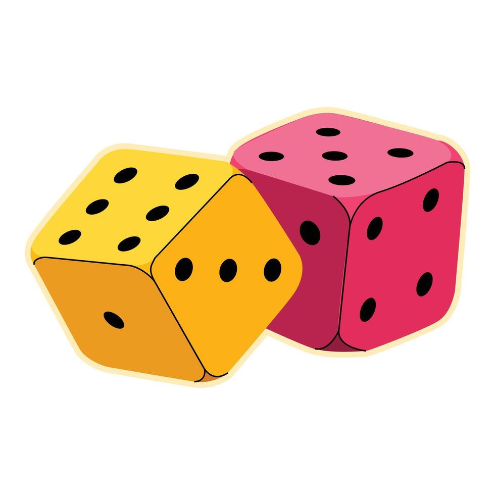 image of two vividly colored dice, yellow and pink, isolated on a white background vector