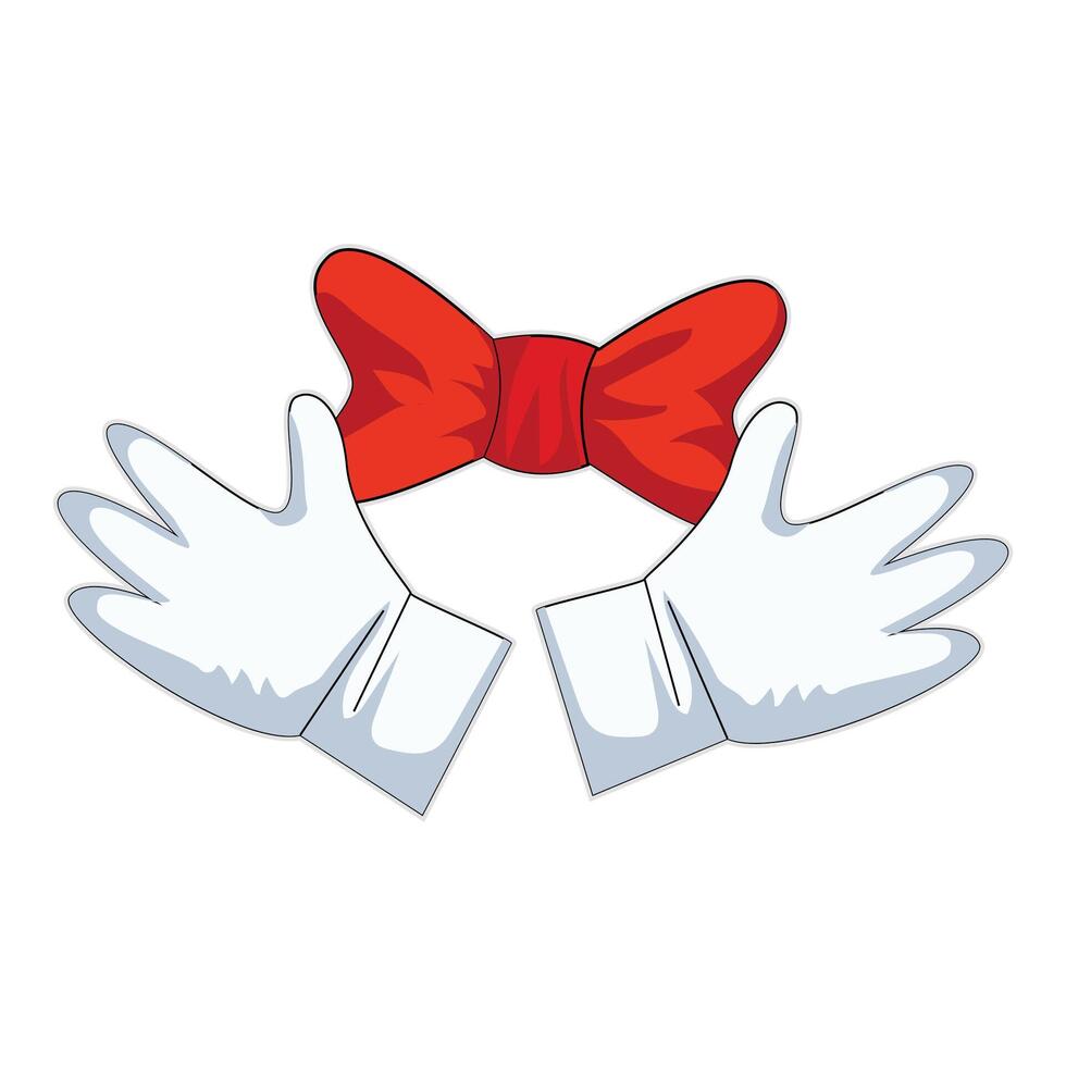 Cartoon white gloves and red bow tie illustration vector