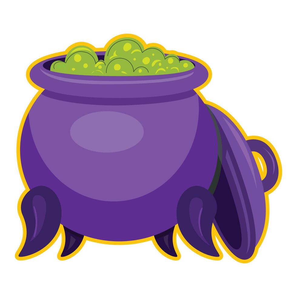 Cartoon witch's cauldron with bubbling green potion vector