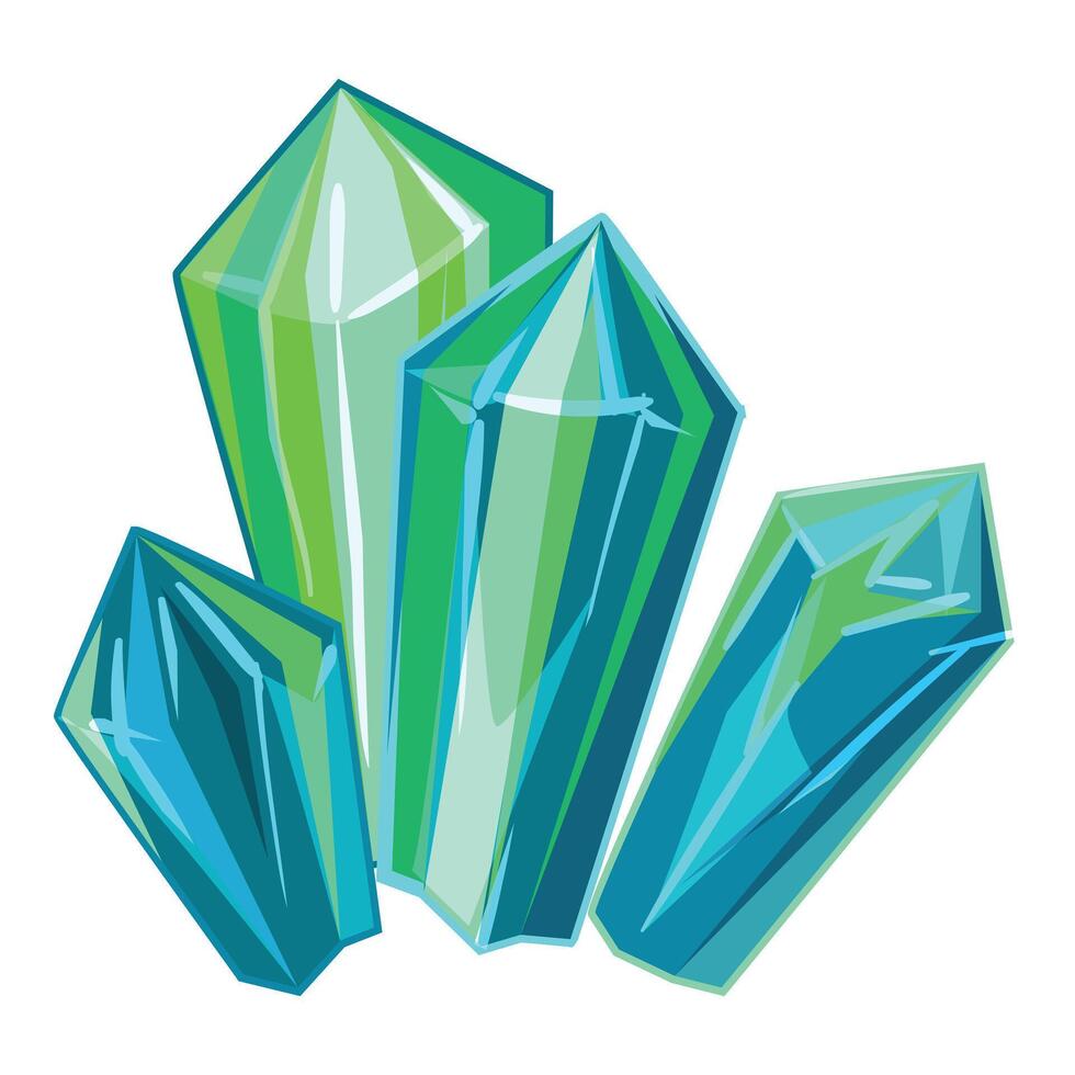 Vibrant illustration of a cluster of green cartoon crystals, perfect for fantasy themes vector