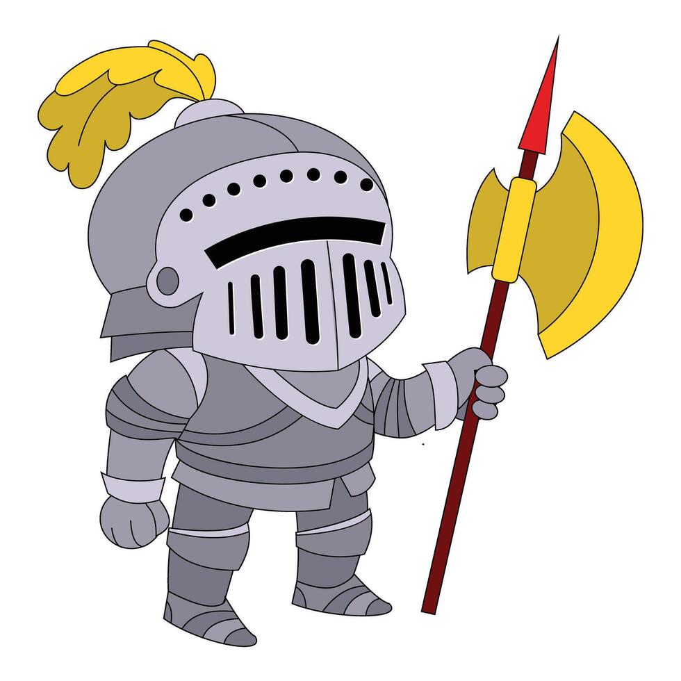 Cartoon illustration of a knight holding a halberd vector