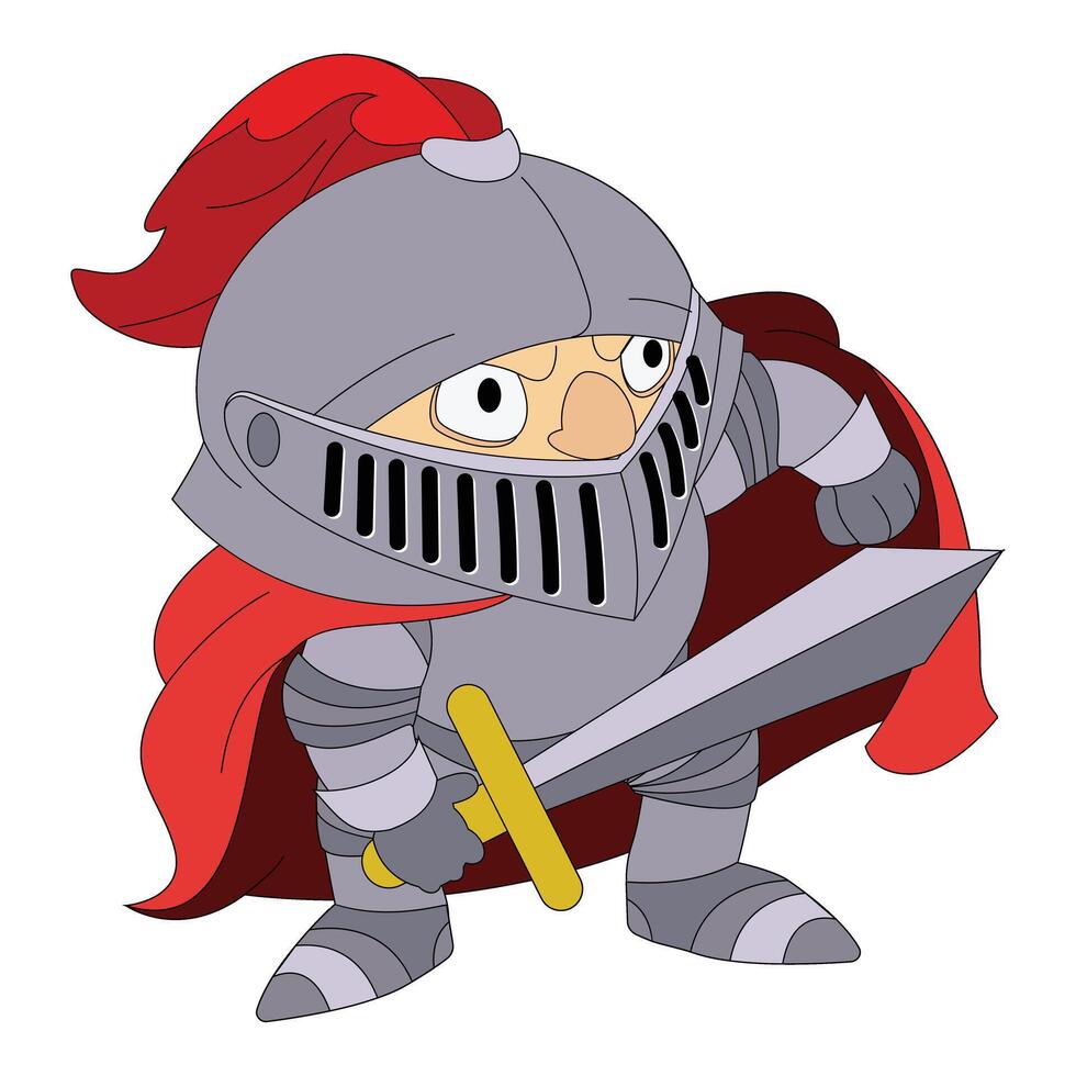 Cartoon knight character holding sword and wearing armor vector