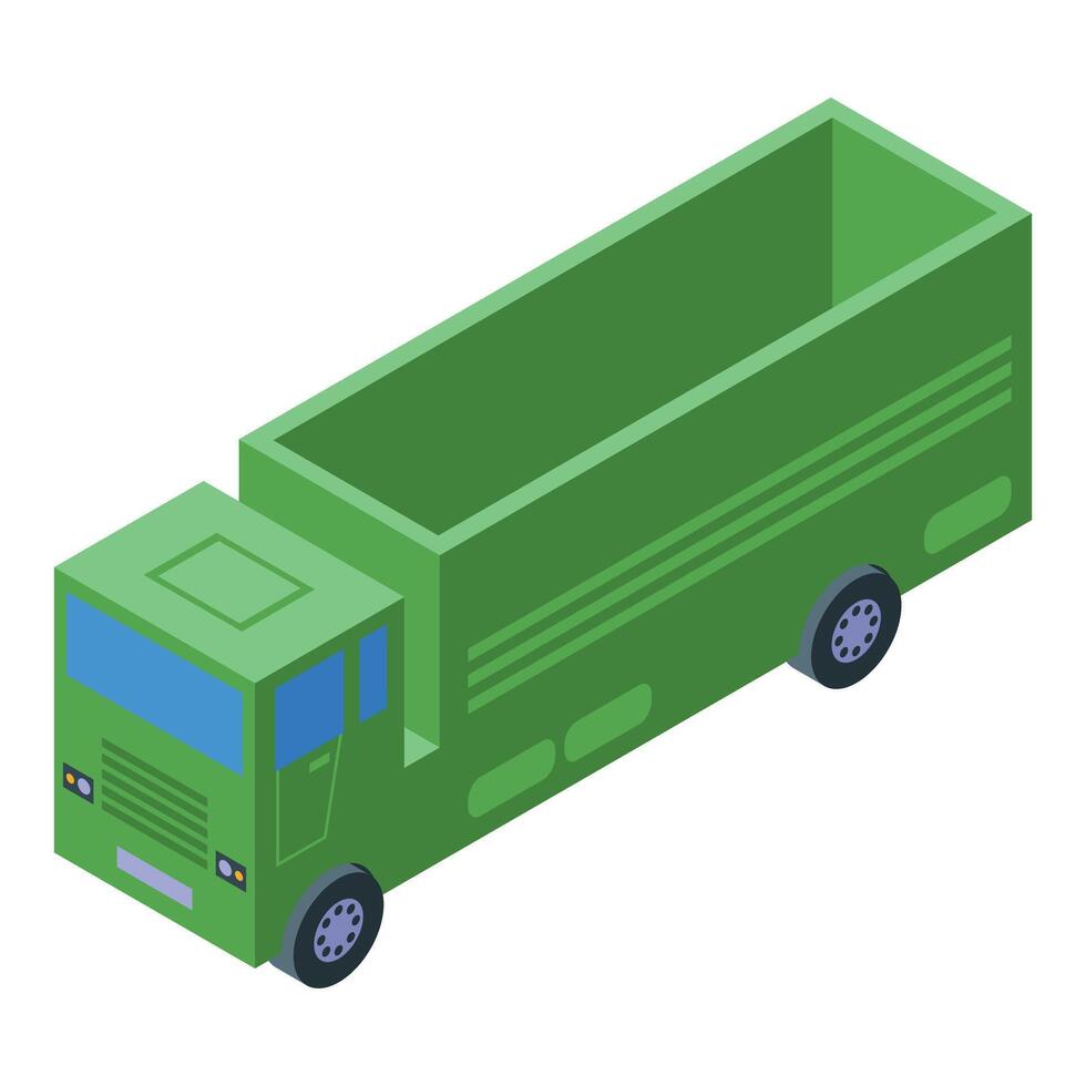 Green cargo delivery truck isometric view with empty cargo bay vector