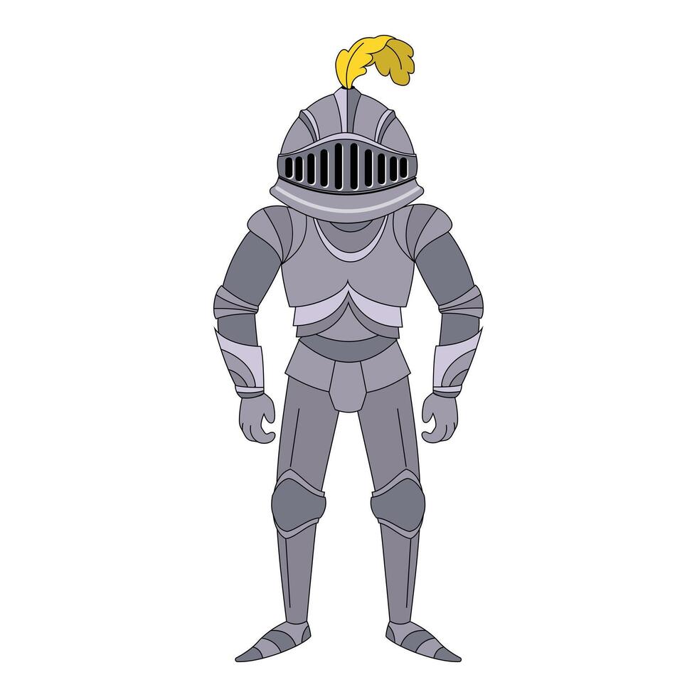 Medieval knight wearing armor standing guarding vector