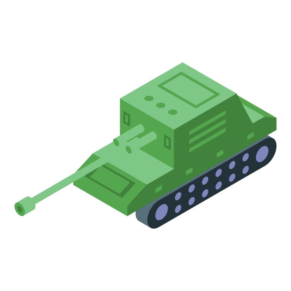 Green military tank firing a cannon in isometric view vector
