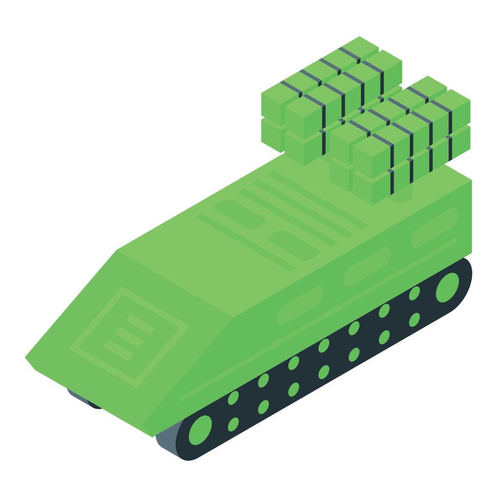 Green military vehicle with camouflage carrying missiles ready for combat vector