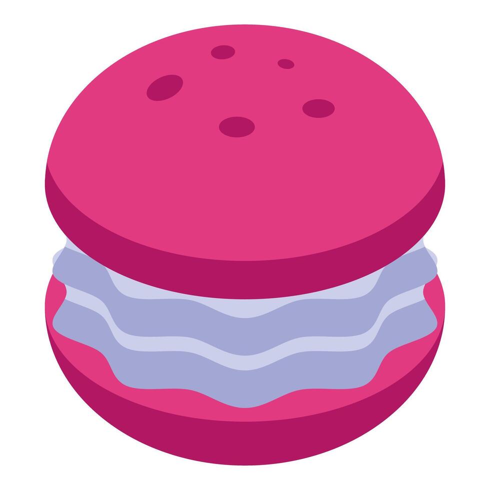 Pink macaron with blueberry cream filling showing its texture vector
