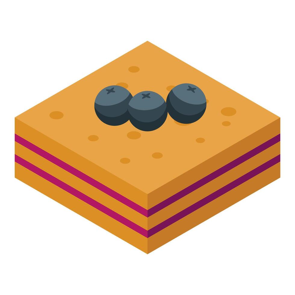 Blueberry cake isometric showing three layers with three blueberries vector